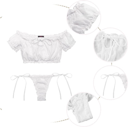 Avidlove Bra and Panty Set Ruffle Lingerie Set Mesh Babydoll Chemise
