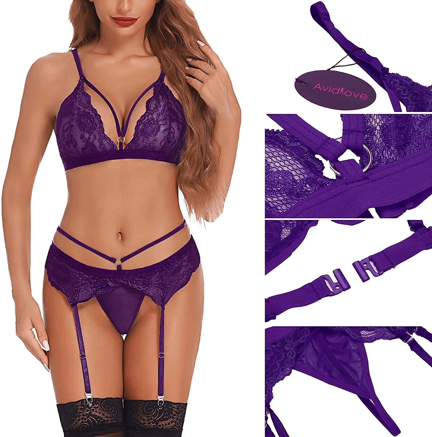 Avidlove Lingerie for Women Naughty with Garter Belts Lace Sexy Bra and Panty Sets Teddy Babydoll Outfits Apparel & Accessories > Clothing > Underwear & Socks > Lingerie Avidlove   
