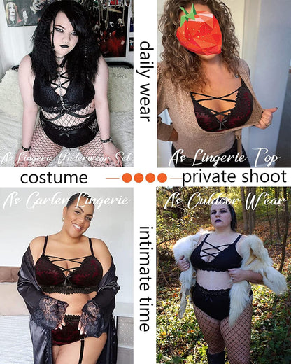 Avidlove plus Size Lingerie for Women Sexy Mesh Bra and Panty Set with Garter Straps L-5XL
