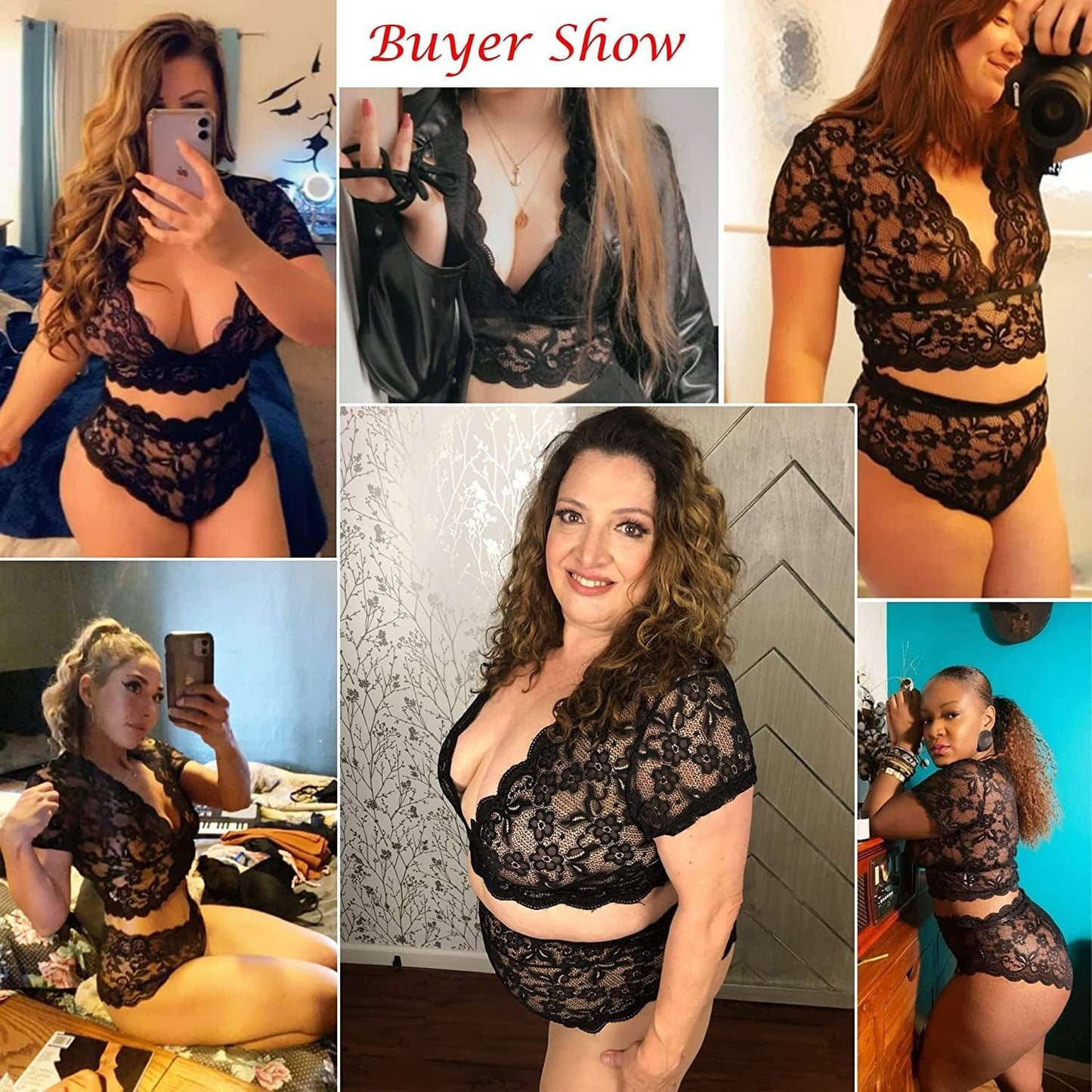 Avidlove plus Size Lingerie plus Floral Lace Scallop Trim Lingerie Set Deep V Allover Lace Bra Panties Set Sexy Clubwear