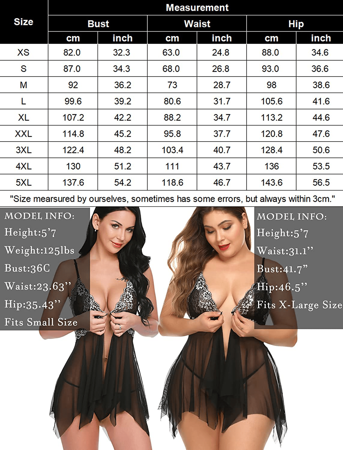 Avidlove Women Lace Lingerie Front Closure Babydoll V Neck Nightwear Sexy Chemise Nightie Apparel & Accessories > Clothing > Underwear & Socks > Lingerie Kylie Max   