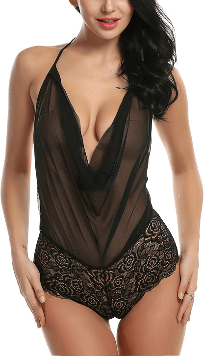 Avidlove Women Sexy Lingerie Teddy One Piece Lace Halter Babydoll Bodysuit Apparel & Accessories > Clothing > Underwear & Socks > Lingerie Kylie Max   