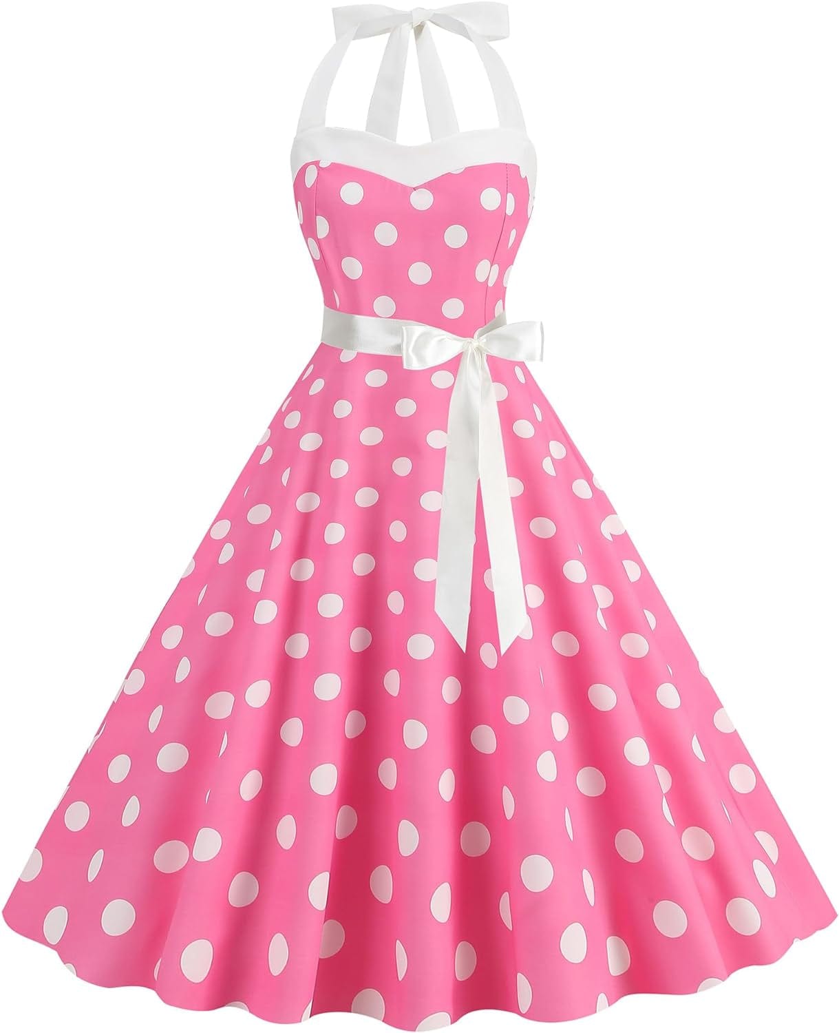 AWIBMK Women Vintage 1950S 50S Plaid Polka Dot Swing Dresses Spaghetti Straps Rockabilly Tea Dress Pink Polka Dot 3 / Xx-Large