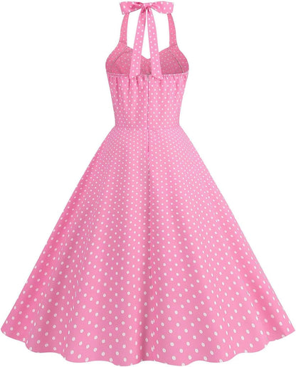 AWIBMK Women Vintage 1950S 50S Plaid Polka Dot Swing Dresses Spaghetti Straps Rockabilly Tea Dress