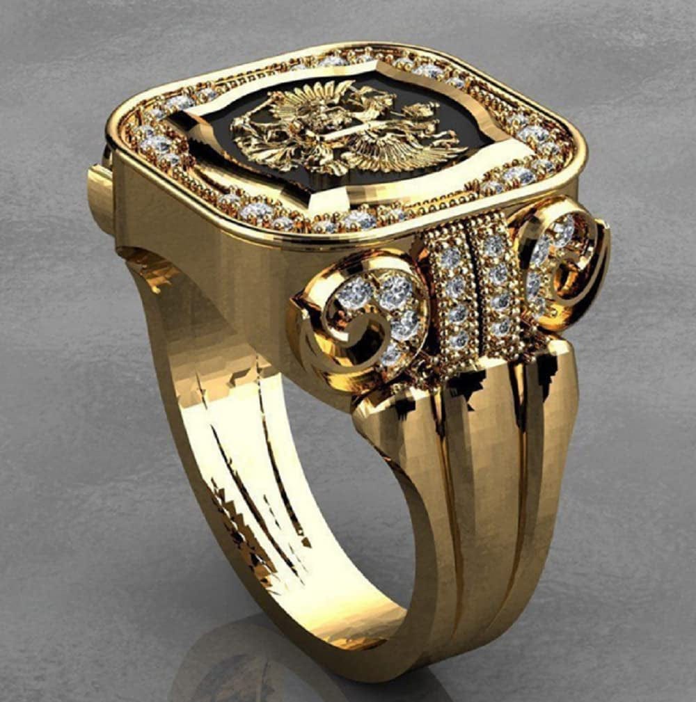 Awmnjtmgpw 18K Gold Eagle British Diamond Set Zircon Ring Atmospheric Men'S Cool Ring Size 7-11 (Size 10)