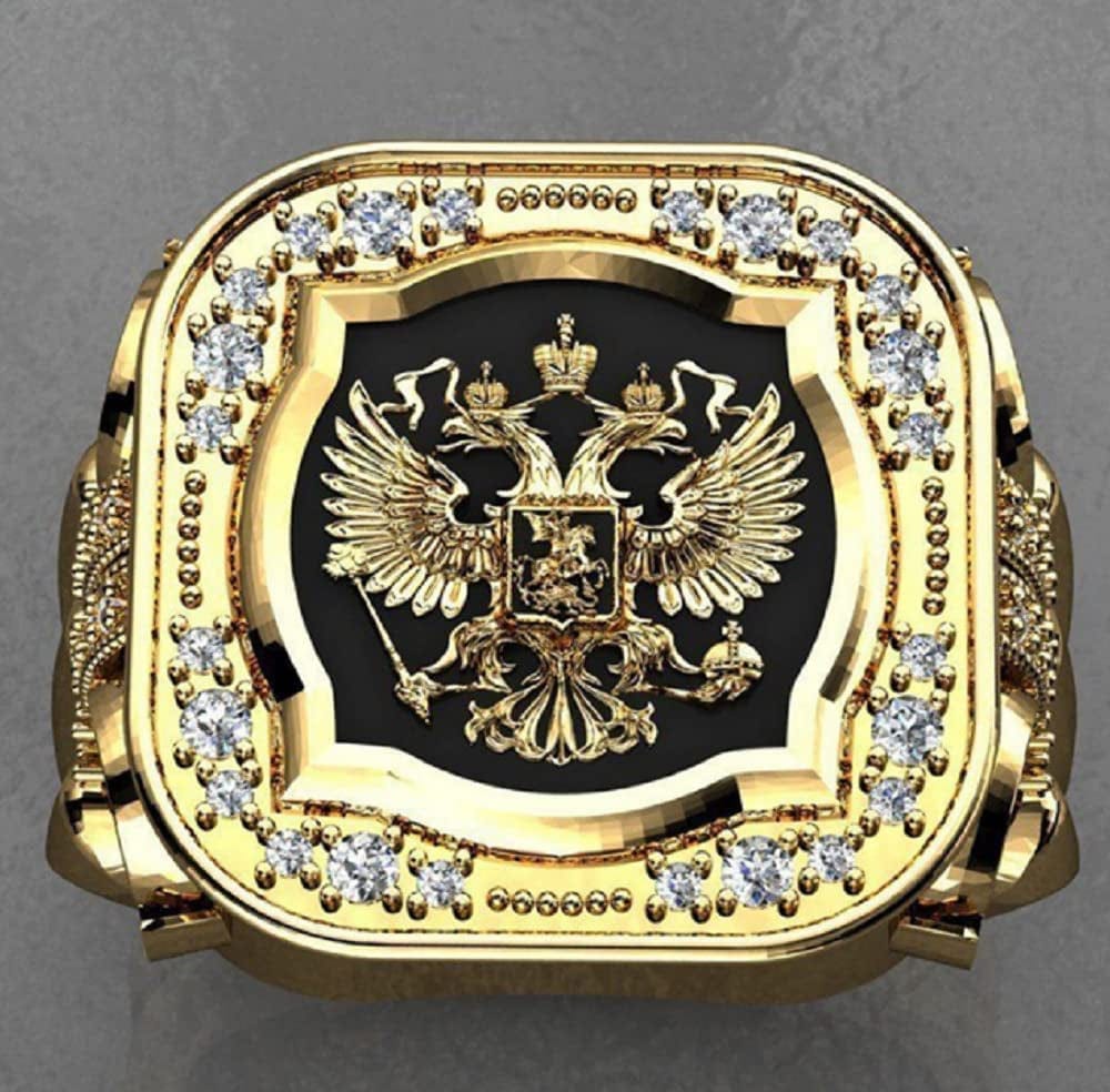 Awmnjtmgpw 18K Gold Eagle British Diamond Set Zircon Ring Atmospheric Men'S Cool Ring Size 7-11 (Size 10)
