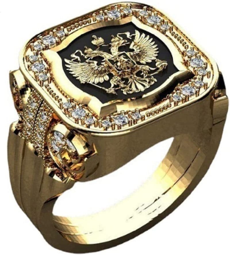 Awmnjtmgpw 18K Gold Eagle British Diamond Set Zircon Ring Atmospheric Men'S Cool Ring Size 7-11 (Size 10) Size 7