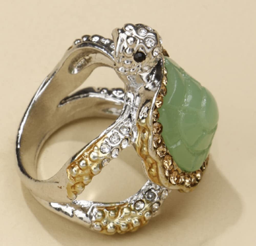Awmnjtmgpw 925 Sterling Silver Ice Emerald Lovely Little Turtle Innovative Design Beach Wave Vacation Wave Ring Women'S Precious Jewelry Size 5-11 (Size 10)