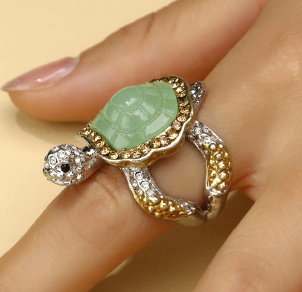 Awmnjtmgpw 925 Sterling Silver Ice Emerald Lovely Little Turtle Innovative Design Beach Wave Vacation Wave Ring Women'S Precious Jewelry Size 5-11 (Size 10)