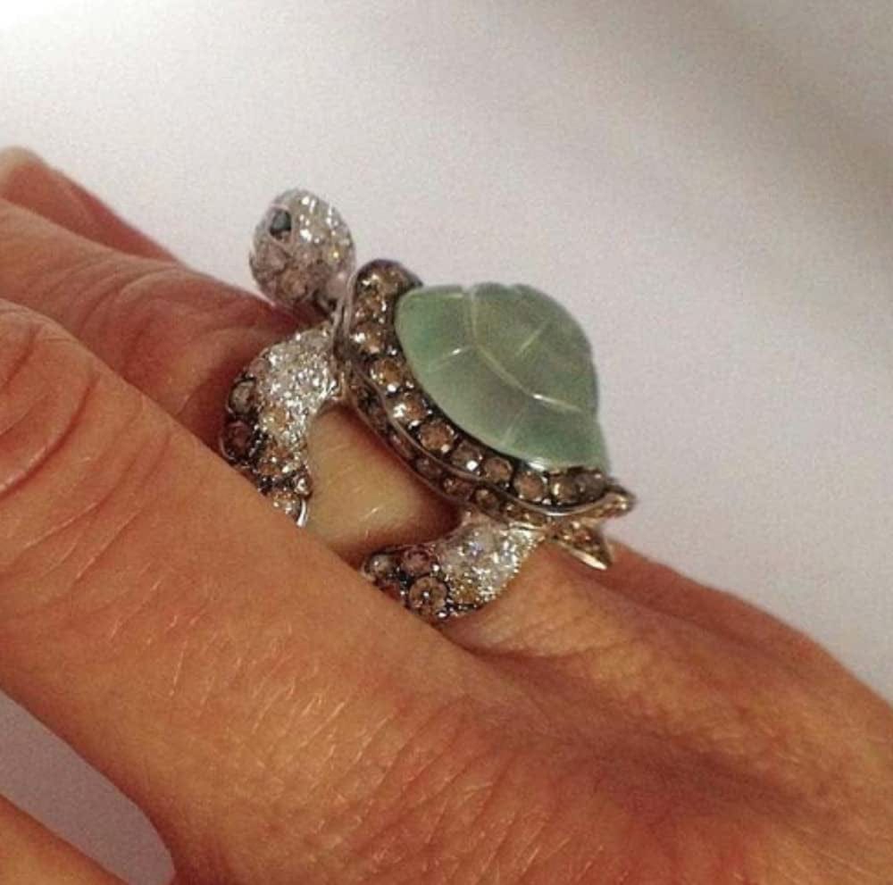 Awmnjtmgpw 925 Sterling Silver Ice Emerald Lovely Little Turtle Innovative Design Beach Wave Vacation Wave Ring Women'S Precious Jewelry Size 5-11 (Size 10)