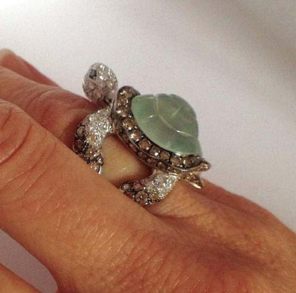 Awmnjtmgpw 925 Sterling Silver Ice Emerald Lovely Little Turtle Innovative Design Beach Wave Vacation Wave Ring Women'S Precious Jewelry Size 5-11 (Size 10)
