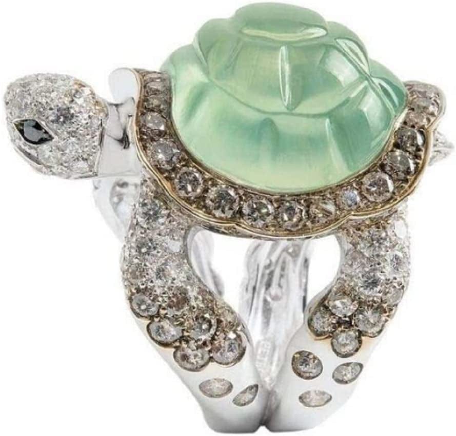 Awmnjtmgpw 925 Sterling Silver Ice Emerald Lovely Little Turtle Innovative Design Beach Wave Vacation Wave Ring Women'S Precious Jewelry Size 5-11 (Size 10) size 10