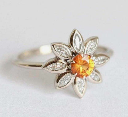 Awmnjtmgpw 925 Sterling Silver Sunflower Ring Yellow Topaz and Yellow Protein Diamond Ring Eternal Sunflower Flower Square Zircon Stackable Ring Women'S Ring Size6-10 (Size 6)