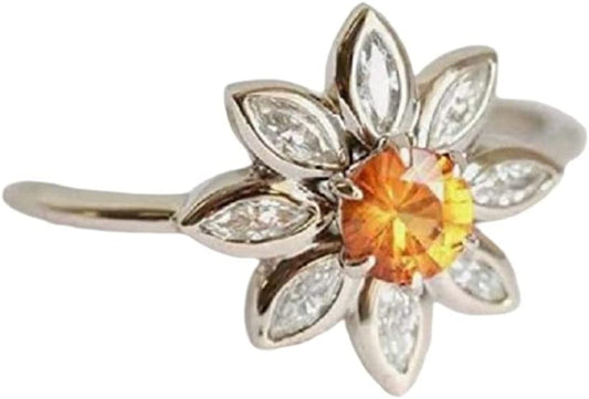 Awmnjtmgpw 925 Sterling Silver Sunflower Ring Yellow Topaz and Yellow Protein Diamond Ring Eternal Sunflower Flower Square Zircon Stackable Ring Women'S Ring Size6-10 (Size 6) size 7