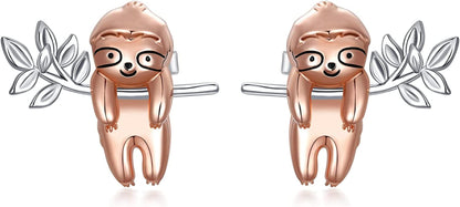 Axolotl/Snake/Frog/Sloth/Guinea Pig/Rhinoceros925 Sterling Silver Animal Studs… Sloth