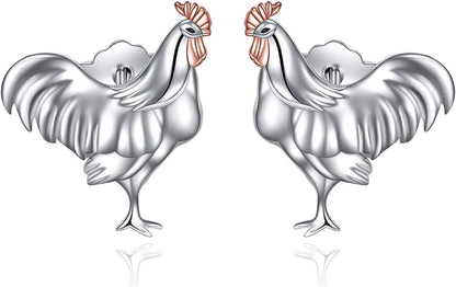 Axolotl/Snake/Frog/Sloth/Guinea Pig/Rhinoceros925 Sterling Silver Animal Studs… Chicken