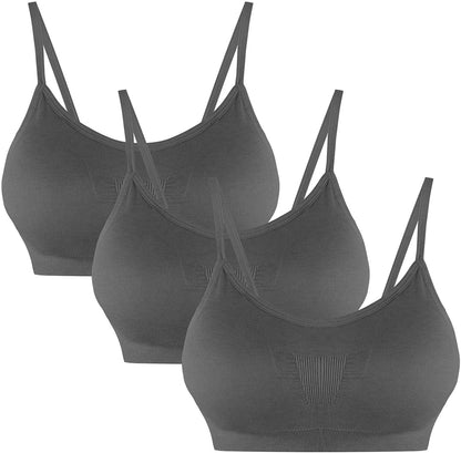 B.BANG Padded Bralettes for Women Seamless Strappy Sports Bra Comfortable Mini Yoga Camisole Bras 3pack Grey / Medium