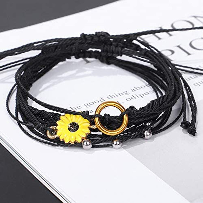 Caiyao 4 Pcs Summer Surfer Wave Anklet Bracelets Adjustable Strand Braided String Rope Bracelets Waterproof Handmade Sunflower Bracelets Anklets Jewelry for Women Teen Girls Apparel & Accessories > Jewelry > Anklets InShine   