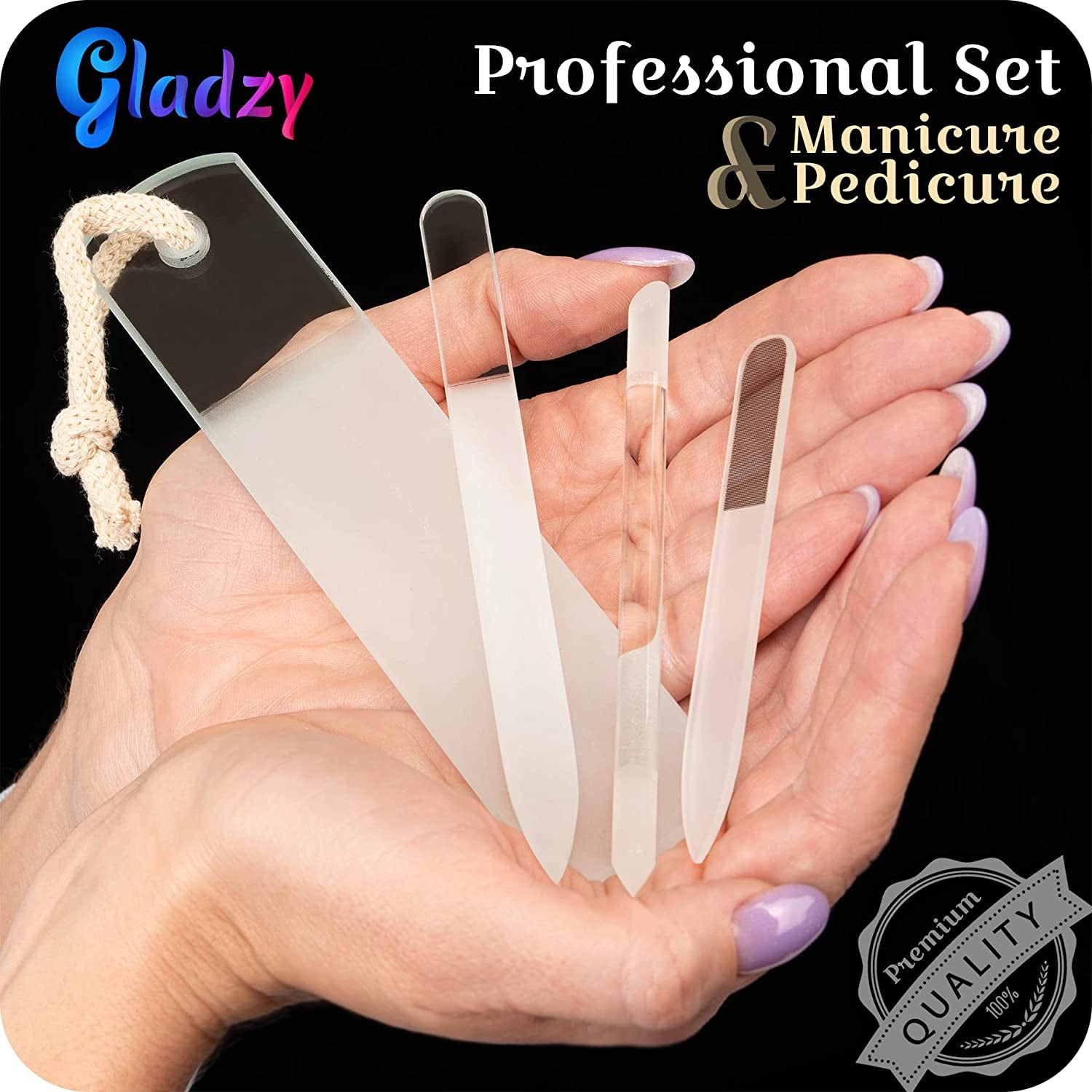 Genuine Czech Glass Nail File Set - Multi-Functional Shiner Buffer, Callus Remover Foot Rasp, Precision Filing Cuticle Pusher, Etched Surface, Manicure & Pedicure, Professional Care, Quality by GLADZY Health & Beauty > Personal Care > Foot Care Gladzy   