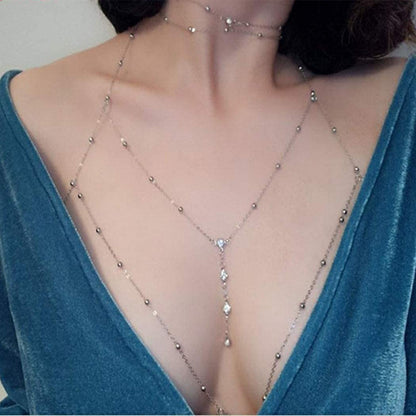 Dreamyn Boho Rhinestones Body Chain Silver Crystal Bikini Chains Summer Beach Bra Body Jewelry for Women and Girls (Silver) Apparel & Accessories > Jewelry > Body Jewelry Dreamin Silver  
