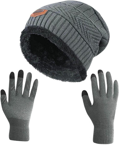 HINDAWI Winter Slouchy Beanie Gloves for Women Knit Hats Skull Caps Touch Screen Mittens Apparel & Accessories > Clothing Accessories > Gloves & Mittens HINDAWI Hat+gloves (Dark Grey)  