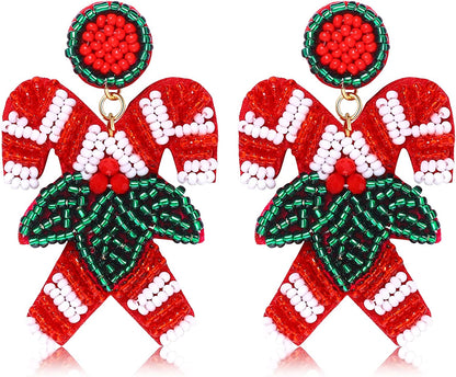 Christmas Earrings for Women Christmas Bead Dangle Earrings Bohemia Handmade Colorful Seed Beaded Drop Earrings Christmas Gifts for Women Girls Apparel & Accessories > Jewelry > Earrings JERTOCLE Christmas Earring C  