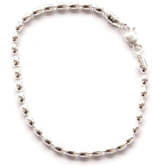 Sterling Silver 11-Inch Charleston Rice Bead Link Anklet Sturdy Ankle Bracelet SMALL 2X3-Mm Beads in GIFT BOX Apparel & Accessories > Jewelry > Anklets sc jewelry   