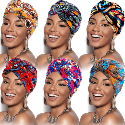 SATINIOR 6 Pieces Women African Turban Flower Knot Pre-Tied Bonnet Beanie Cap Headwrap Apparel & Accessories > Clothing Accessories > Bandanas & Headties SATINIOR Flower Color  