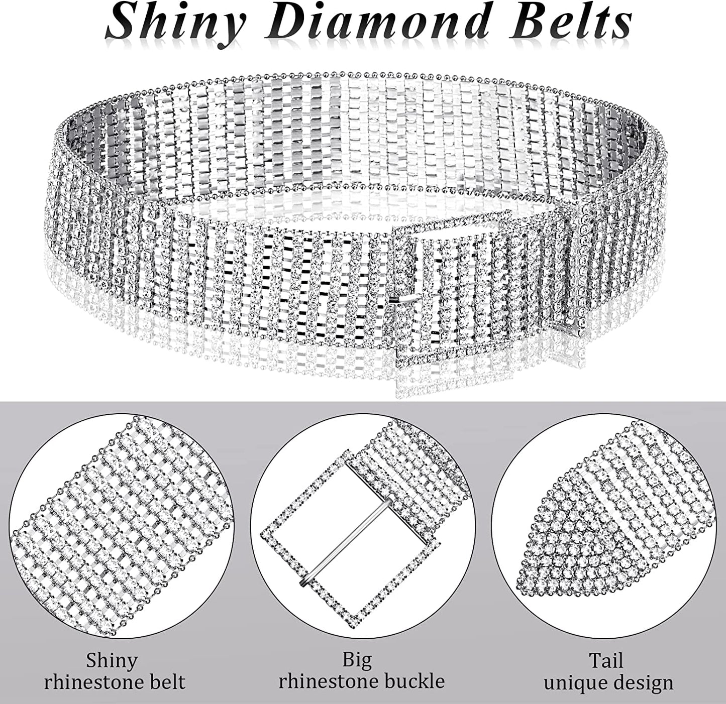 Women Rhinestone Belt Wide Glitter Waist Belt Glitter Belt with Buckle Shiny Artificial Diamond Waist Belt for Jeans Dresses Apparel & Accessories > Clothing Accessories > Belts Geyoga   