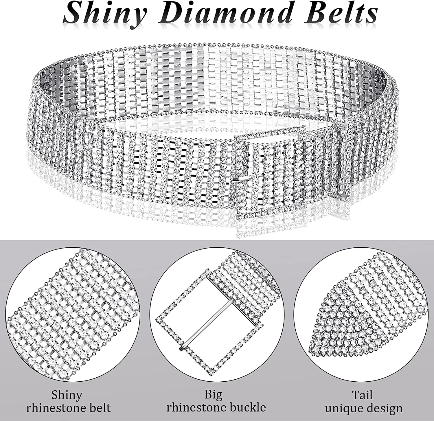 Women Rhinestone Belt Wide Glitter Waist Belt Glitter Belt with Buckle Shiny Artificial Diamond Waist Belt for Jeans Dresses Apparel & Accessories > Clothing Accessories > Belts Geyoga   