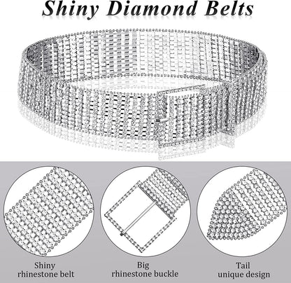 Women Rhinestone Belt Wide Glitter Waist Belt Glitter Belt with Buckle Shiny Artificial Diamond Waist Belt for Jeans Dresses Apparel & Accessories > Clothing Accessories > Belts Geyoga   