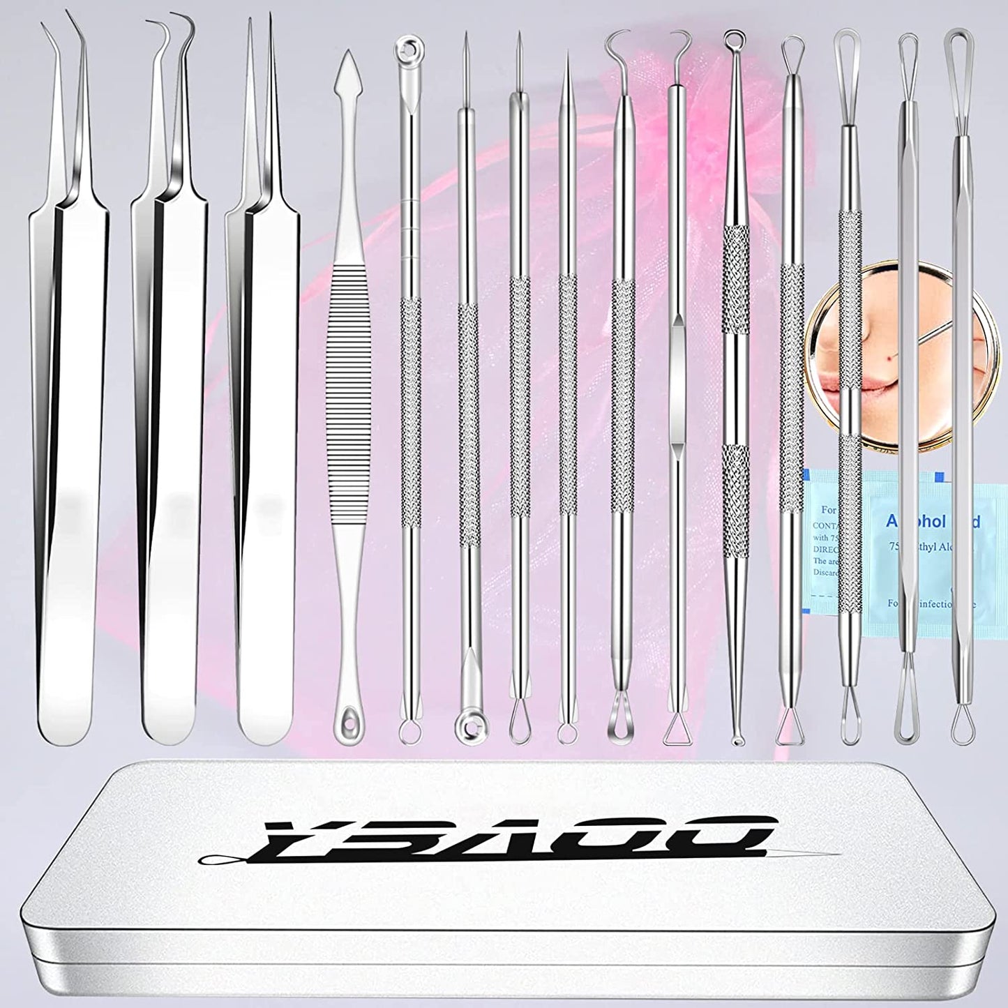 Pimple Popper Tool Kit 11 Pcs, Ybaoo Blackhead Remover Pimple Extractor Tools with Metal Case for Quick and Easy Removal of Blackheads,Pimples,Whiteheads,Zit Popper,Forehead,Facial and Nose (Black) Health & Beauty > Personal Care > Cosmetics > Cosmetic Tools > Skin Care Tools Ybaoo 18.0 18 Count (Pack of 1) 
