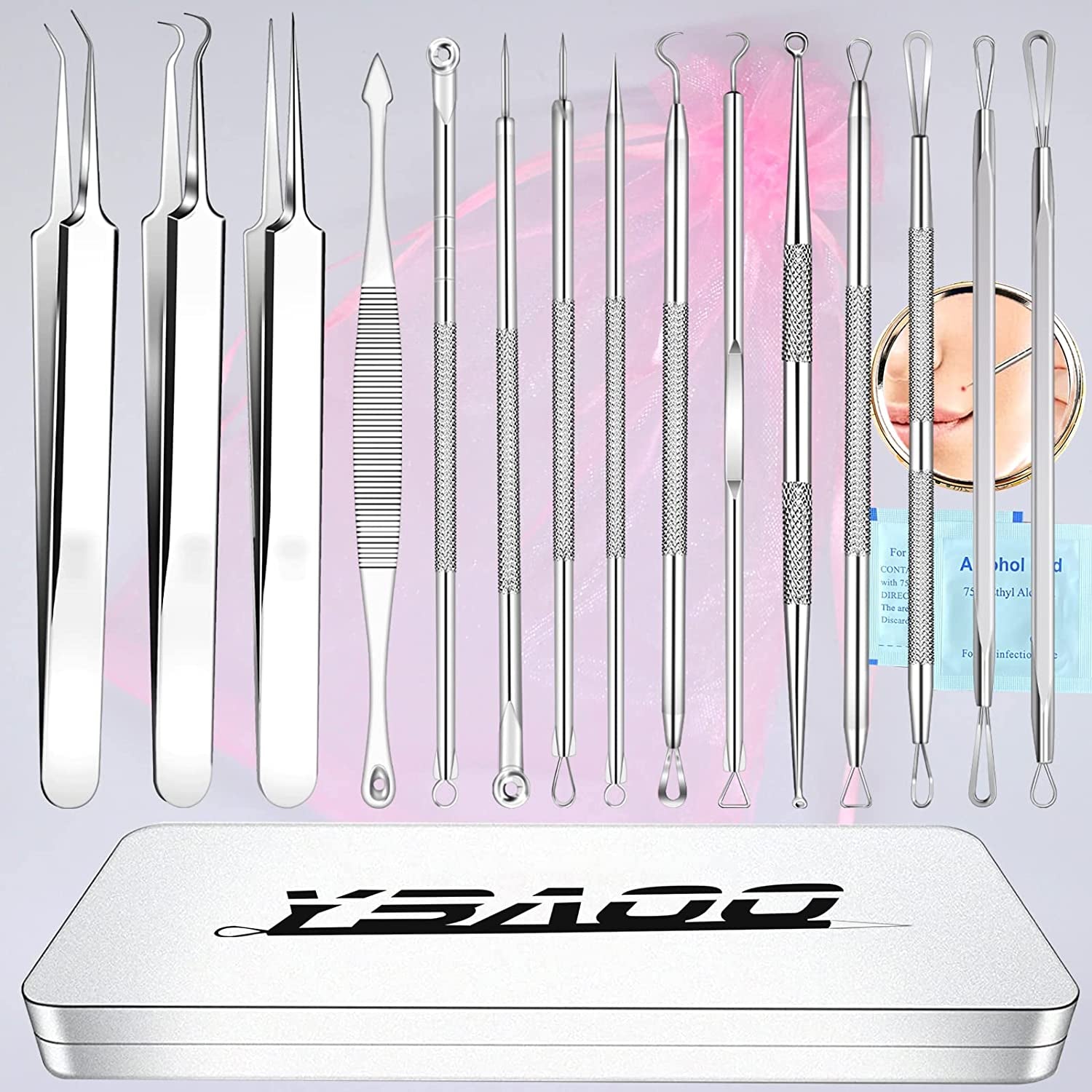 Pimple Popper Tool Kit 11 Pcs, Ybaoo Blackhead Remover Pimple Extractor Tools with Metal Case for Quick and Easy Removal of Blackheads,Pimples,Whiteheads,Zit Popper,Forehead,Facial and Nose (Black) Health & Beauty > Personal Care > Cosmetics > Cosmetic Tools > Skin Care Tools Ybaoo 18.0 18 Count (Pack of 1) 