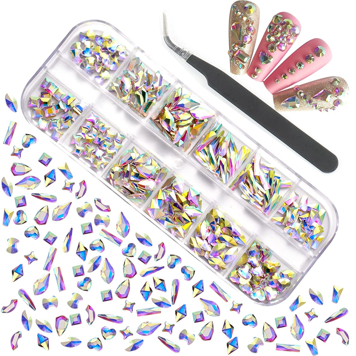 Rhinestones for Nails Kit,3486Pcs round AB Nail Rhinestones 354Pcs 3D Multi Shapes Flatback Nail Crystals Diamonds for Nail Design DIY Nail Salon Manicure Decoration Health & Beauty > Personal Care > Cosmetics > Cosmetic Tools > Nail Tools Ailipu AB-240 nail gems  
