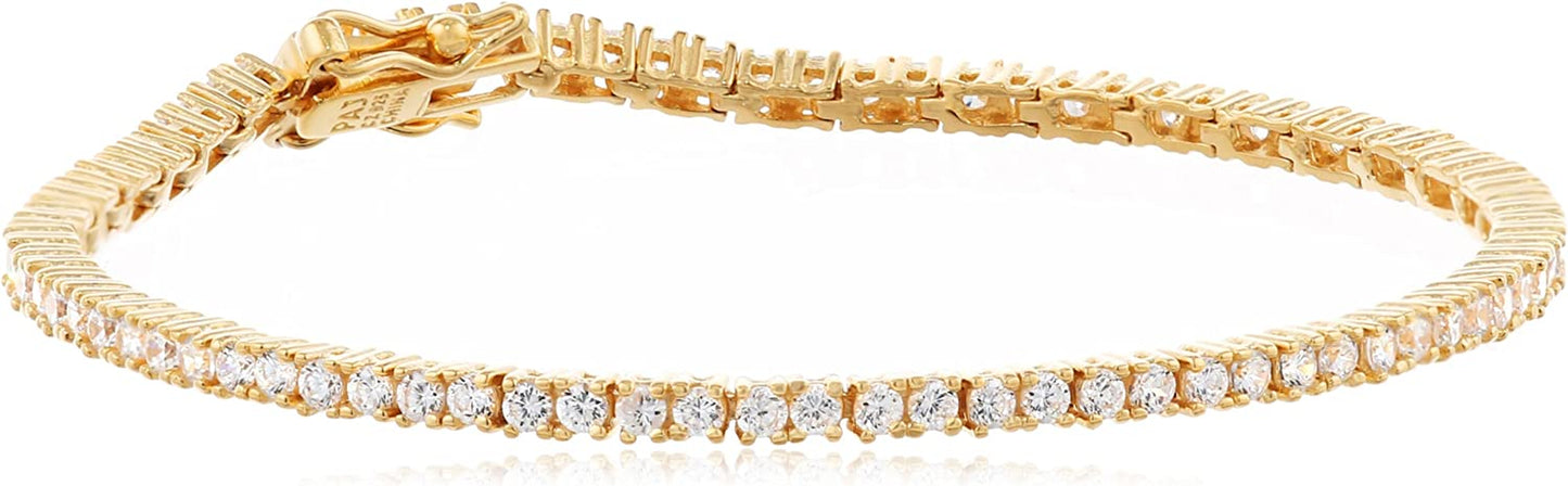 Essentials Plated Sterling Silver round Cut Cubic Zirconia Tennis Bracelet Apparel & Accessories > Jewelry > Bracelets KYLIE MAX Yellow Gold Plated Sterling Silver 2mm 7" length