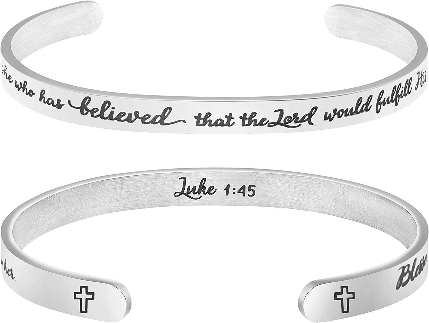 Christian Bracelets for Women Inspirational Gifts Bible Verse Religious Faith Jewelry Cuff Bracelet Mothers Day Christmas Birthday Jewelry for Her Mother Daughter Apparel & Accessories > Jewelry > Bracelets Memgift Luke 1:45-Blessed is she who has believed that the lord would fulfill his promise to her  