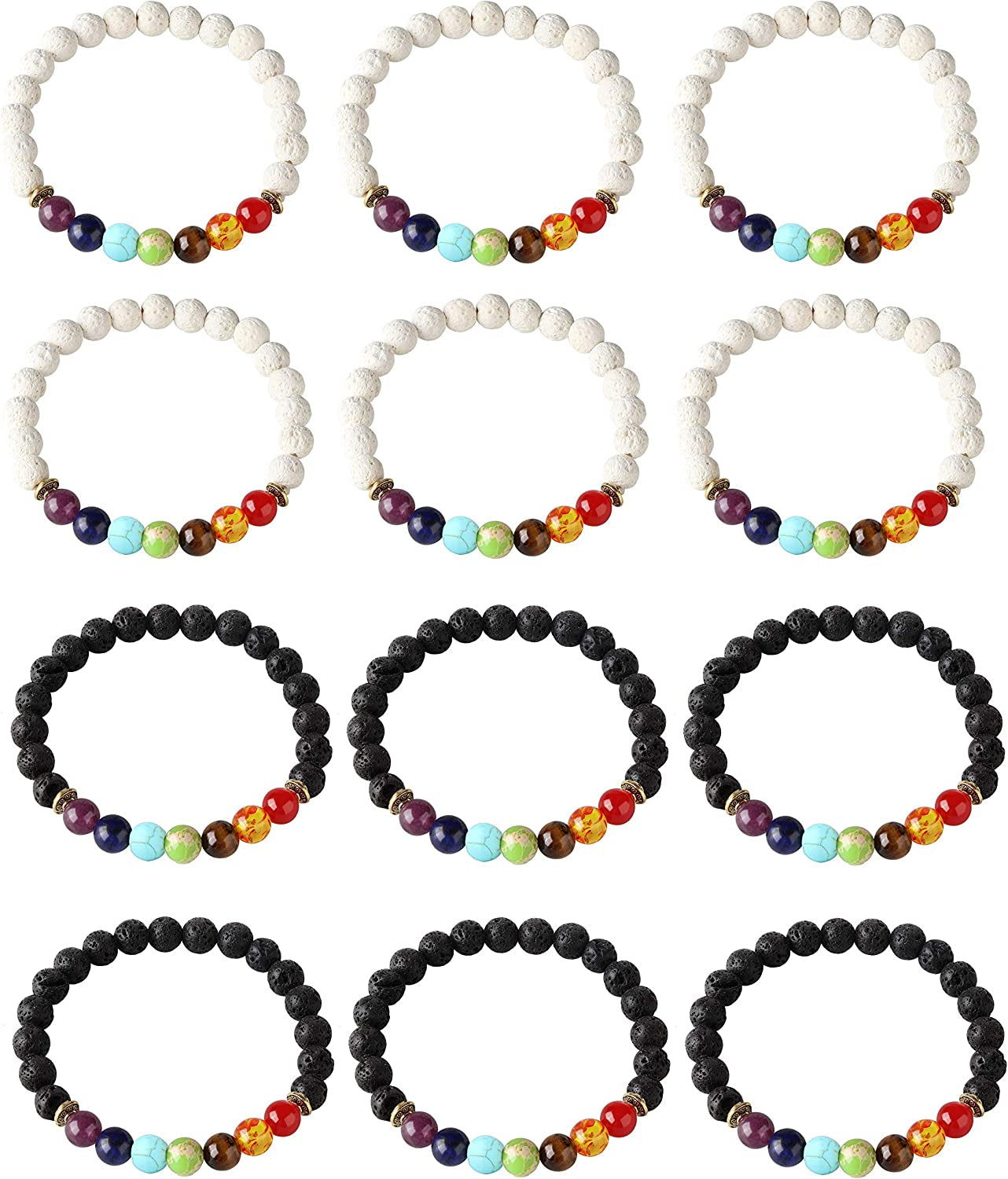 LOYALLOOK 6-12PCS Lava Stone Bracelet Chakras Bead Natural Stone Bracelet Oil Diffuser Bracelet Apparel & Accessories > Jewelry > Bracelets LOYALLOOK   