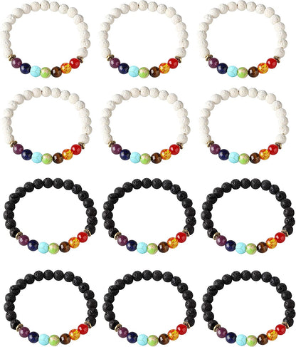 LOYALLOOK 6-12PCS Lava Stone Bracelet Chakras Bead Natural Stone Bracelet Oil Diffuser Bracelet Apparel & Accessories > Jewelry > Bracelets LOYALLOOK   