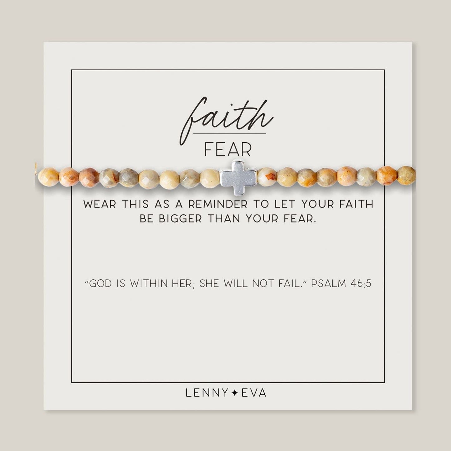 Lenny & Eva Faith over Fear Cross Stretchable Bracelets for Women, Inspirational Jewelry with Message on Card Apparel & Accessories > Jewelry > Bracelets Lenny & Eva Mexican Agate-Silver Bracelet 
