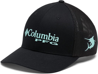 Columbia Women'S PFG Logo Mesh Ball Cap-High Crown Apparel & Accessories > Clothing Accessories > Hats Columbia Black/Gulf Stream Small-Medium 