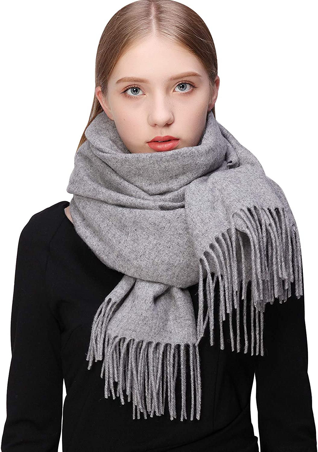 RIIQIICHY 100% Wool Scarf Pashmina Shawls and Wraps for Women Cashmere Warm Winter More Thicker Soft Scarves Apparel & Accessories > Clothing Accessories > Scarves & Shawls RIIQIICHY Grey  