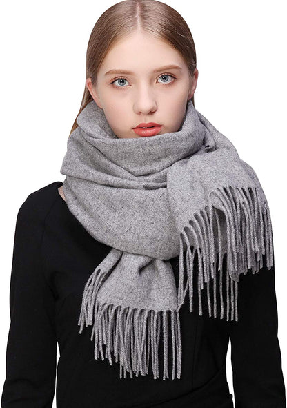 RIIQIICHY 100% Wool Scarf Pashmina Shawls and Wraps for Women Cashmere Warm Winter More Thicker Soft Scarves Apparel & Accessories > Clothing Accessories > Scarves & Shawls RIIQIICHY Grey  