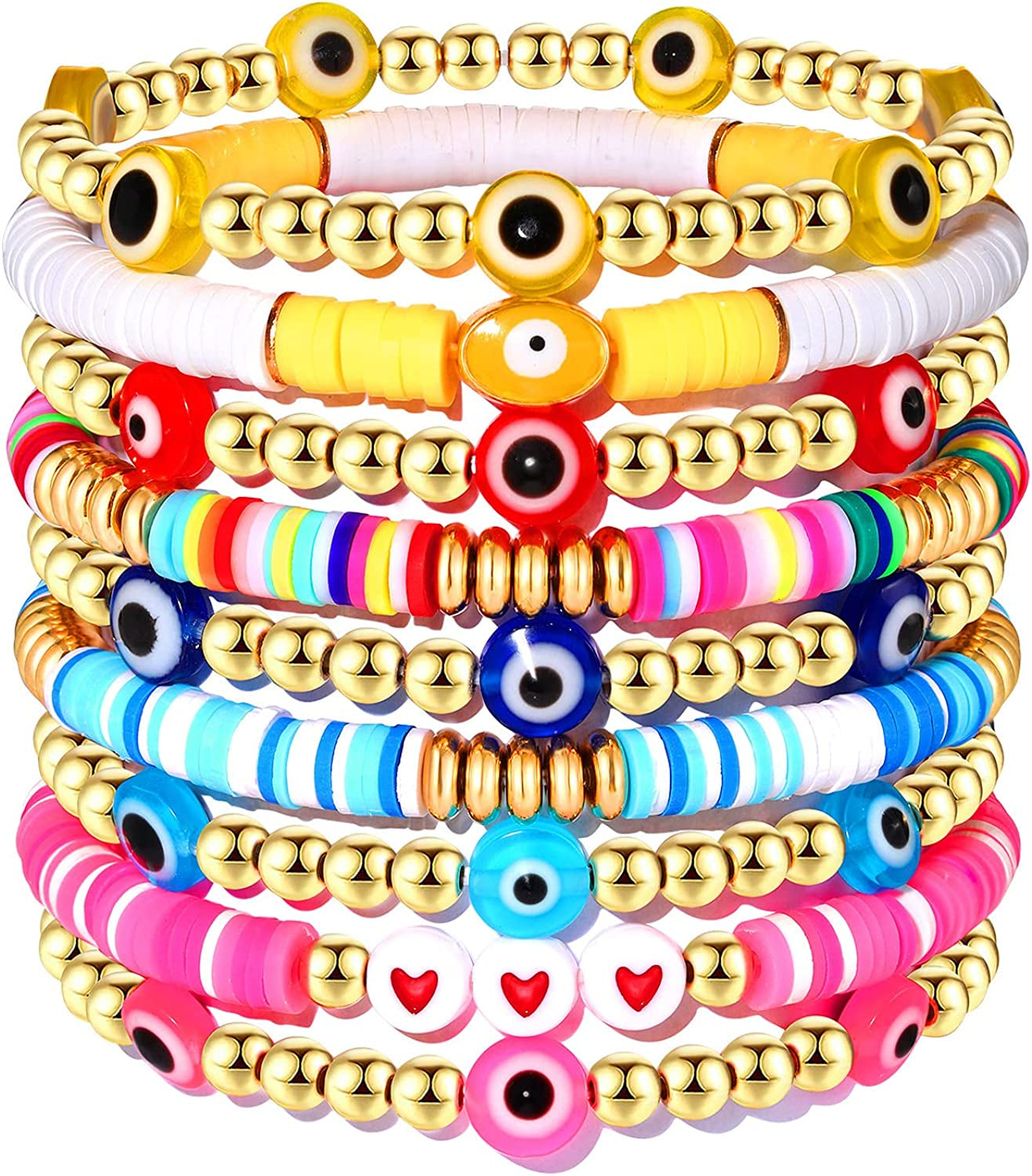 Surfer Heishi Bracelets for Women Stackable Rainbow Vinyl Disc Clay Beaded Stretch Bracelets Elastic Layering Friendship Bracelets Boho Summer Beach Jewelry Apparel & Accessories > Jewelry > Bracelets XOCARTIGE Style H  