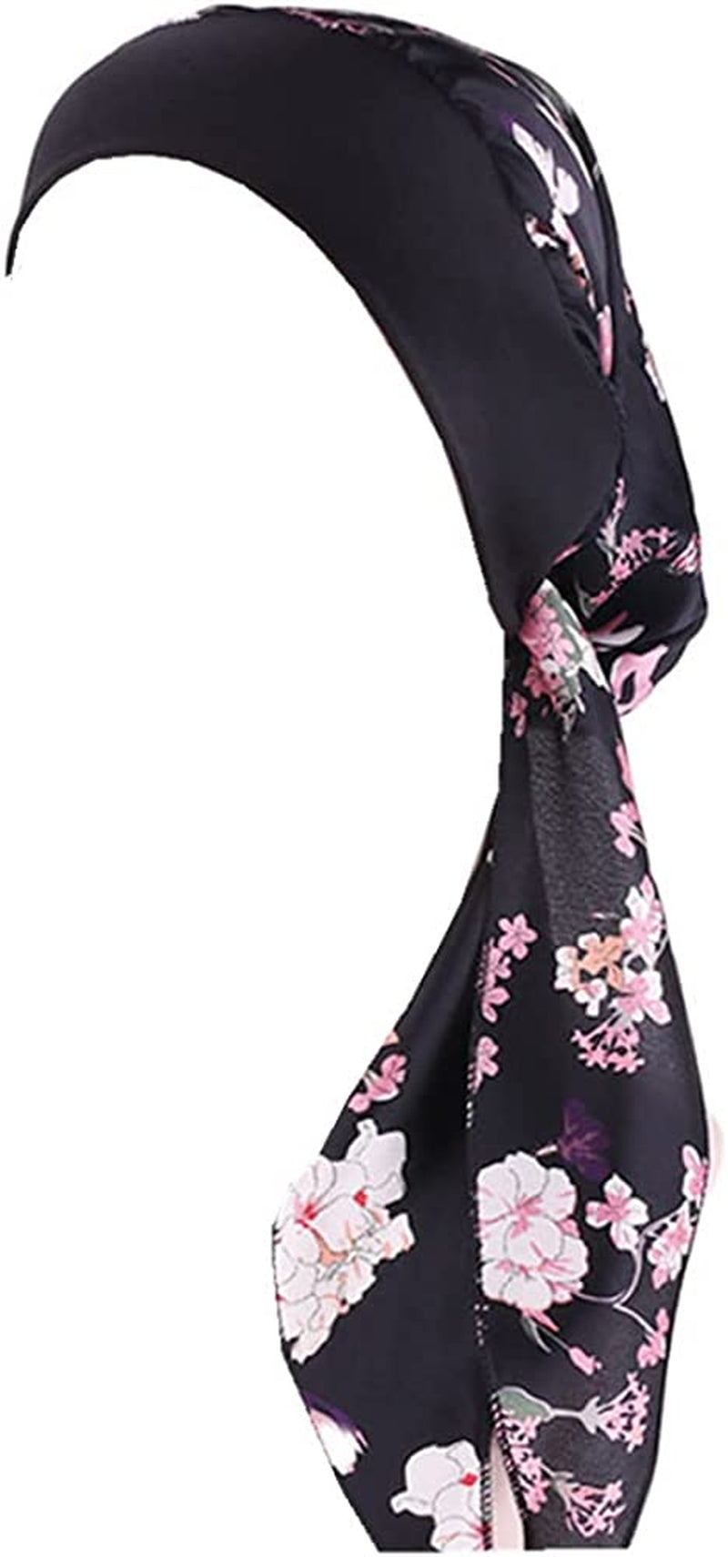 CCCHO Women Vintage Silky Turbans Bonnet Elastic Wide Band Multifunction Printing Hat Chemo Hair Loss Cap Apparel & Accessories > Clothing Accessories > Headwear CCCHO Black Flower  