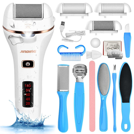 Rechargeable Callus Remover for Feet Electric,Pedicure Kit Tools Foot Care Set,Professional Foot Scrubber for Cracked Heels,Dead Skin,With 3 Roller Heads,2 Speeds,Power Display for Travel,Home Health & Beauty > Personal Care > Foot Care Gearmatte White  