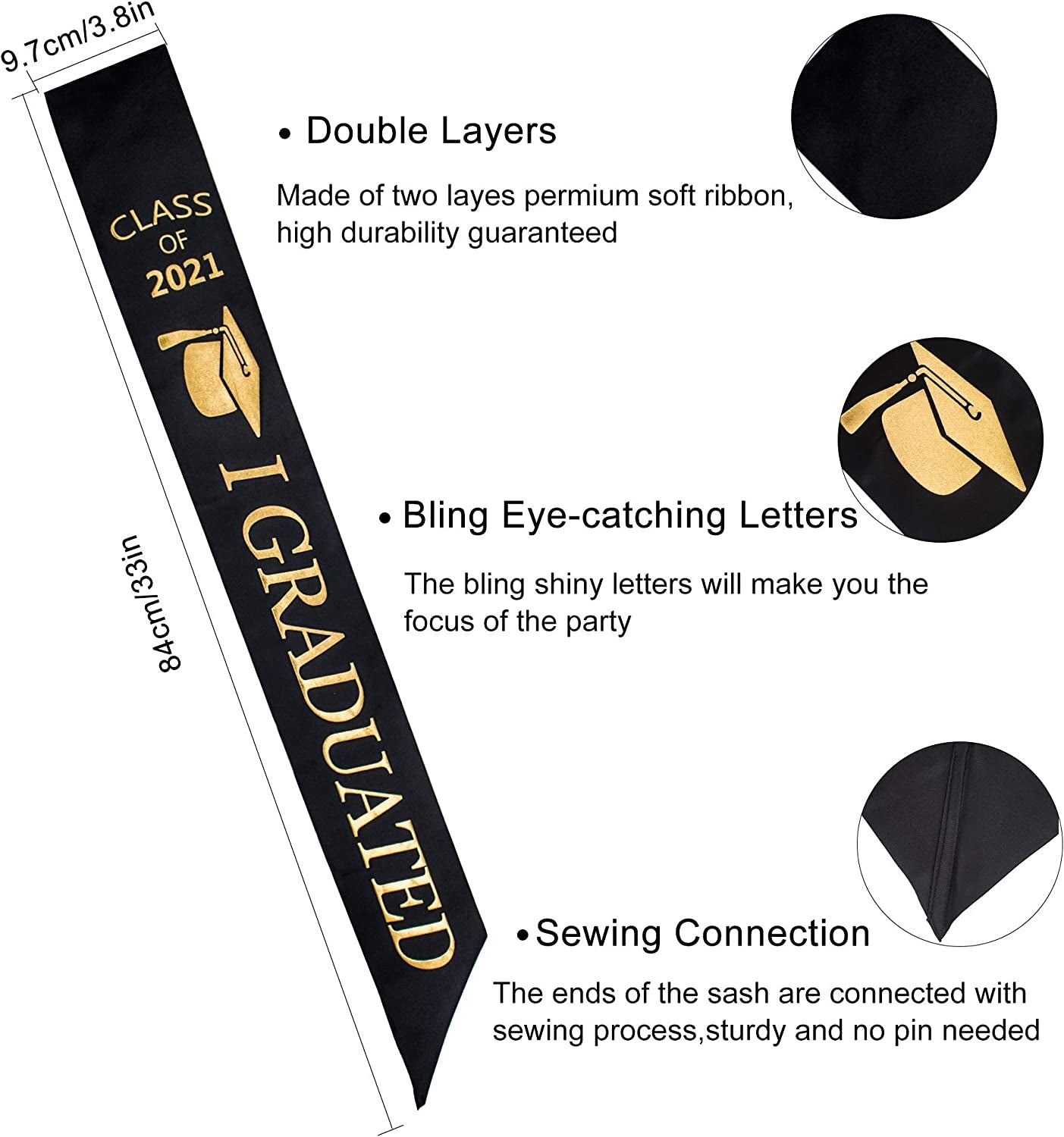 Graduationmall Graduation Sash Class of 2022 Graduation Stole with Gold Glitter Letter I Graduated for Party Apparel & Accessories > Clothing Accessories > Sashes KYLIE MAX   