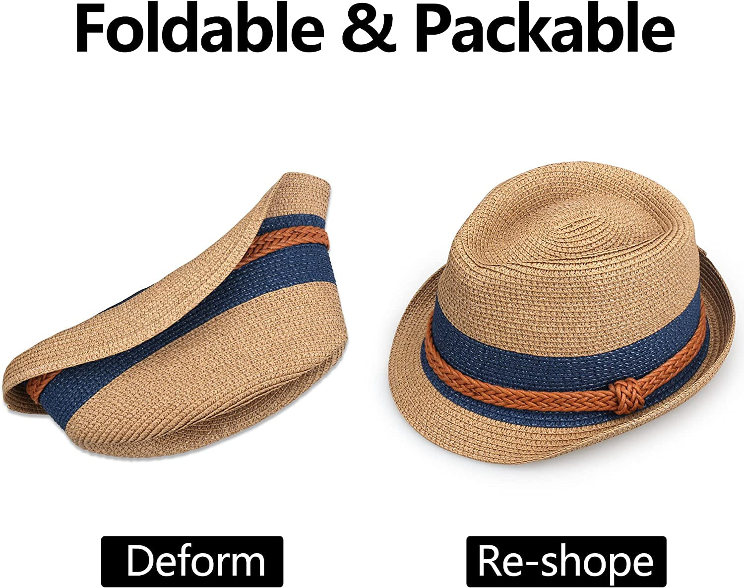 Panama Hat Straw Fedora Sun Hats Vintage Braid for Women & Men Beach Hat Summer Hat UV UPF 50 Apparel & Accessories > Clothing Accessories > Hats Naivlizer   