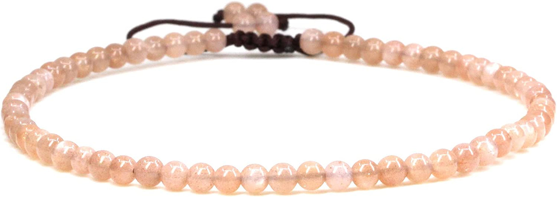 Keleny Natural Gemstone 4Mm round Bead Charm Stretch Anklet for Women Brown Rope Adjustable 8.6-11 Inch Apparel & Accessories > Jewelry > Anklets Kelenystones Red Sunstone  