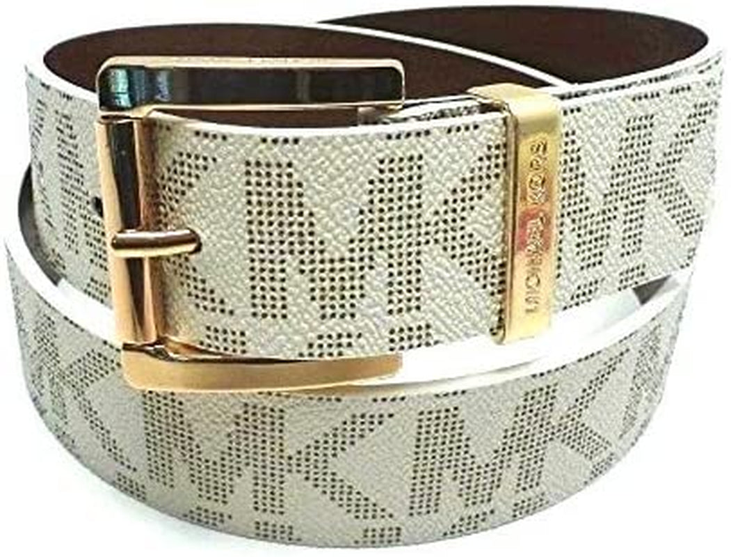 Michael Kors Women'S Synthetic Leather Mk Design Square Buckle Fashion Belt Apparel & Accessories > Clothing Accessories > Belts Michael Kors Vanilla White/Brown Large 
