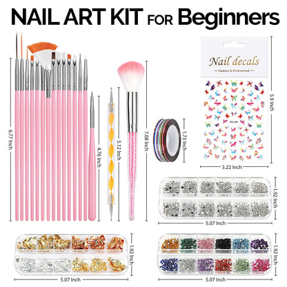Nail Art Brushes, Nail Dotting Tools, Nail Dust Brush, Teenitor Nail Art Kit for Beginners, Butterfly Nail Art Stickers, Nail Art Rhinestone, Nail Art Foil, Nail Art Striping Tapes, Nail Design Kit Health & Beauty > Personal Care > Cosmetics > Cosmetic Tools > Nail Tools Teenitor   